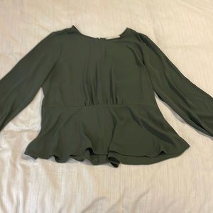 LOFT Olive Green Long Sleeve Peplum Blouse